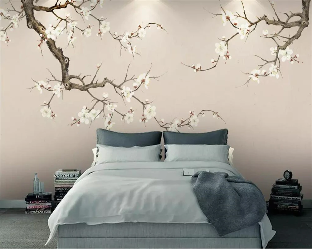 custom 3D wallpaper hand-painted White flowers branch flowers and birds mural  living room bedroom background wall 3d wallpaper