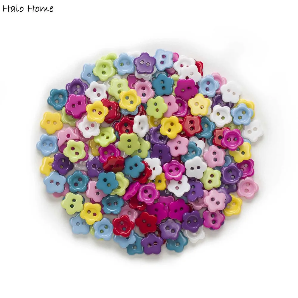 100pcs Mixed Color 2 Hole Flower Resin Buttons Clothing Home Decor Sewing Scrapbooking 11mm