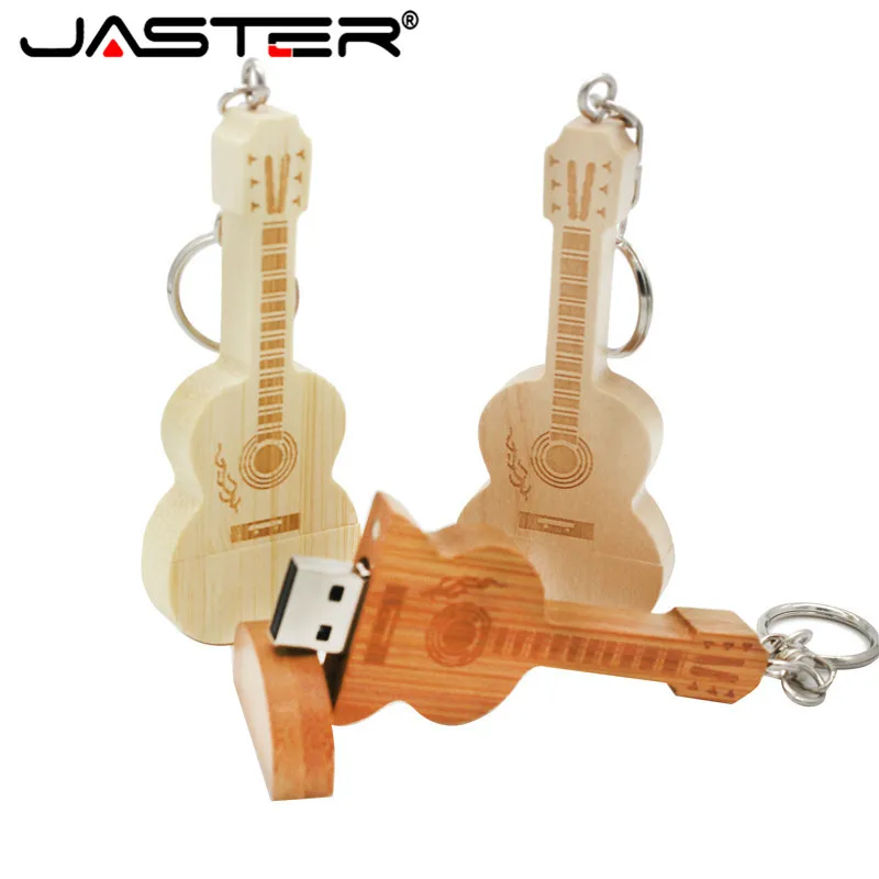 JASTER hot selling creative 3 color wooden guitar with chain USB 2.0 4GB/8GB/16GB/32GB/64GB USB flash drive 10 PCS free LOGO