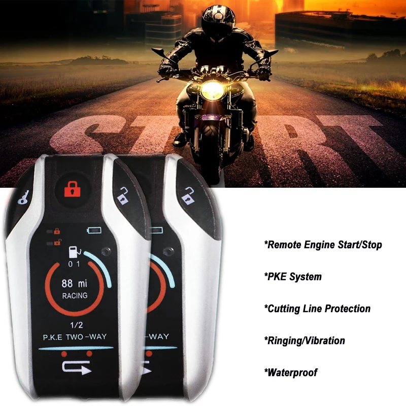 

Motorcycle 2 Way Alarm System Motorbike Dual Remote Engine Start/Stop Alarm DC 12V Motor Protection Alarms Scooter Cutting Line