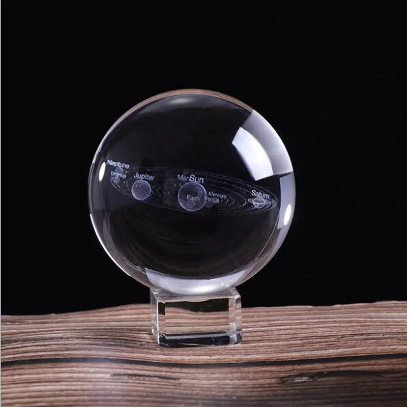 60/80mm Solar System Crystal Ball Globe 3D Cosmic Star Quartz Glass Ball Miniature Planets Model Sphere Glass Globe Home Decor