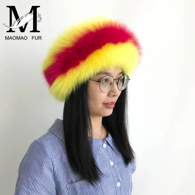 Wanita Nyata Bulu Headband Musim Dingin Musim Gugur Alam Fox Bulu Ikat Kepala Wanita Mewah Seluruh Kulit Double Warna Kustom Bulu Headwarps