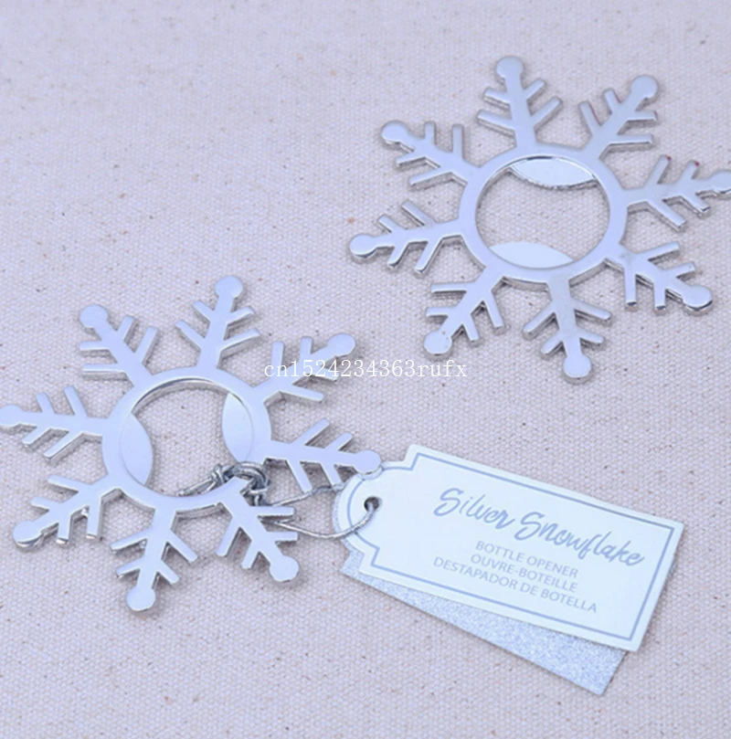 

50pcs Snow Flower Bottle Openers with Tags Snowflower Wine Beer Bottle Openers Party Favors Free Shipping