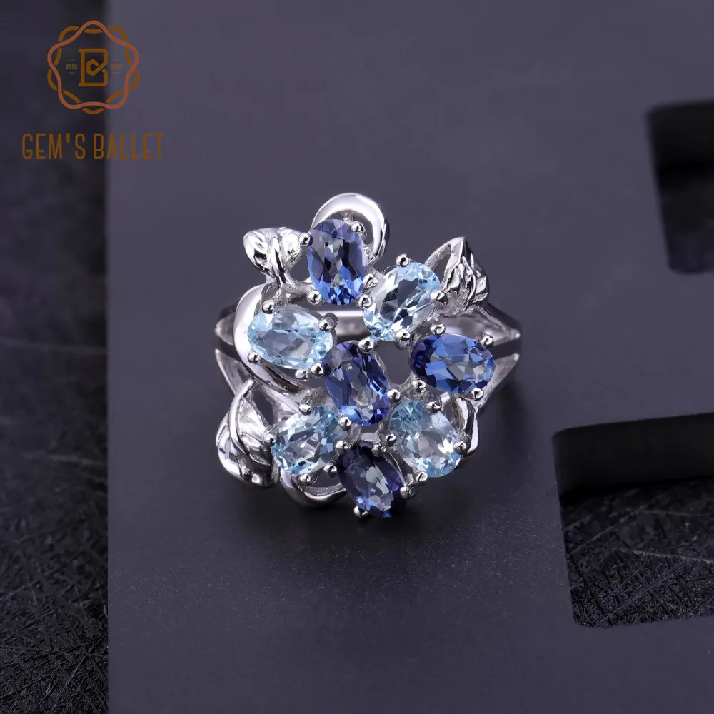 Gem's Ballet 100% 925 Sterling Silver Rings Multicolor Natural Sky Blue Topaz Mystic Quartz Finger Ring For Women Fine Jewelry