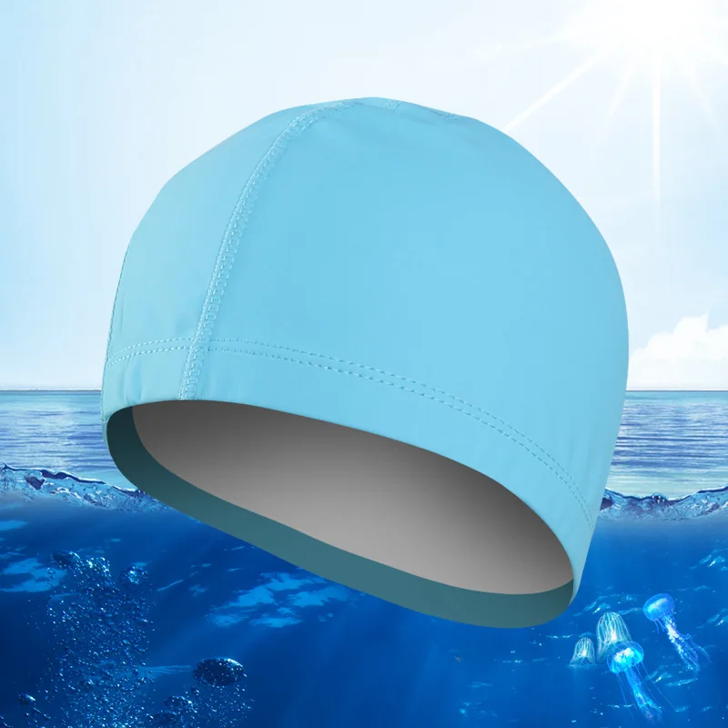 Elastic Waterproof PU Coating Swim Caps Swim Pool Unisex Swim Hats Free size Men Women Ears Protection Swimming Cap Silver Pink