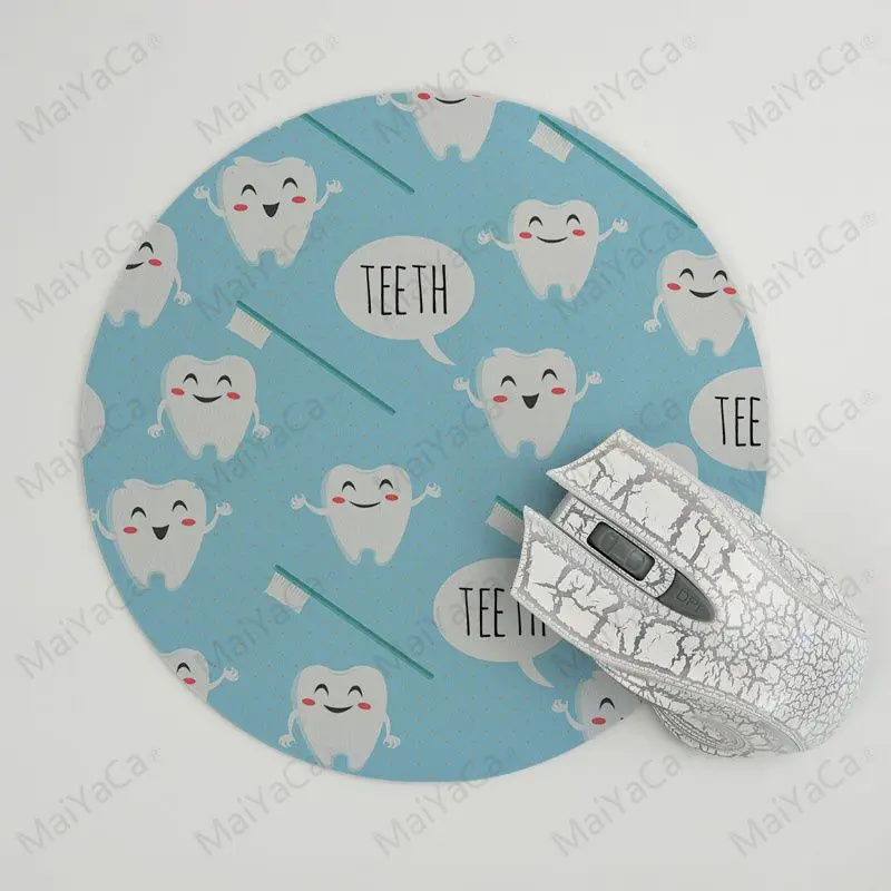 MaiYaCa Cool New Dental Dent Tooth Cute Teeth  Unique Desktop Pad Game Mousepad Computer Game Rubber Round Mouse Pad