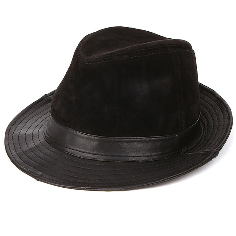 

Men's Sheepskin Leather Hat Male Fashion Fedoras Genuine Leather Cap Adult Fashion Cowboy Hat Wide Brim 3 Colors B-7242