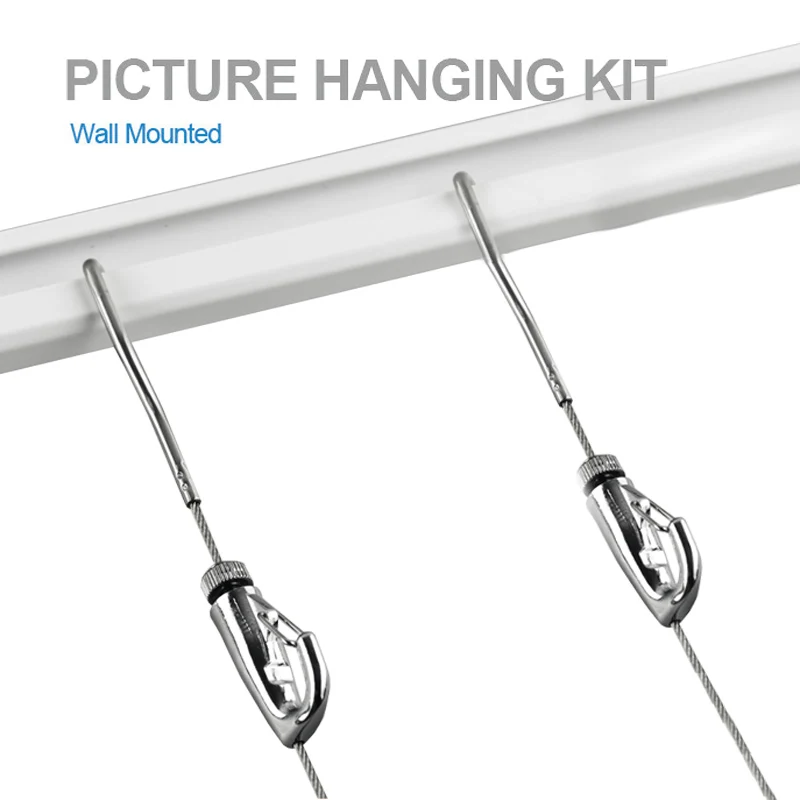 Free shipping picture hanging system picture frame hangers White rail gallery picture wall J-end hook 120cm cable,2kits C-Rail