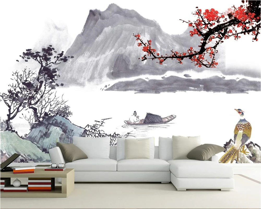 

beibehang Custom wallpapers ink background wall abstract painting hotel plum blossom murals living room bedroom mural wallpaper