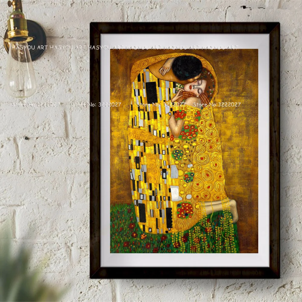 Pure Hand painted Art Famous gustav klimt oil painting reproduct Abstract The Kiss art Oil Painting Canvas Painting Art Poster