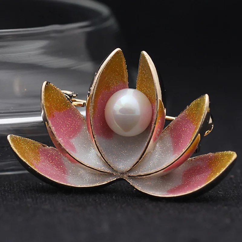 Zlxgirl Cheap Enamel Lotus Flower Brooch Jewelry For Wedding Jewelry Fashion Women Flower Hijab Accessories Crystal Pin Brooch