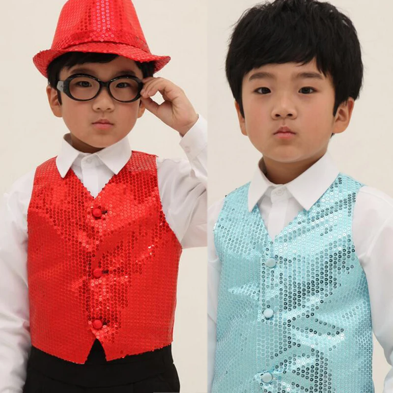 Chorus student performance children's clothing boy hip-hop jazz dance sequins vest dance costumes