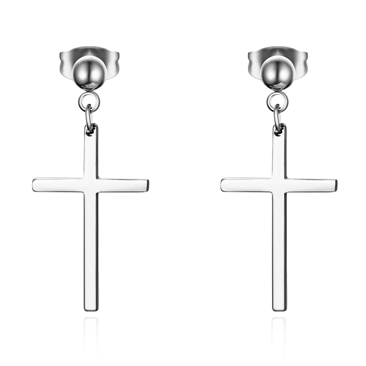 BONISKISS Trendy Men Pearl Cross Earrings Stainelss Steel Silver Color Earring For Female 1Pairs Bijoux Jewelry Aros Mujer Oreja