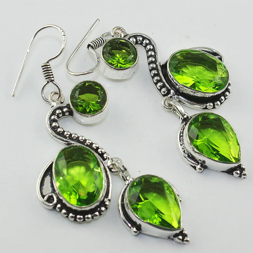 Peridot Earrings Silver Overlay over Copper , 63 mm, E1097