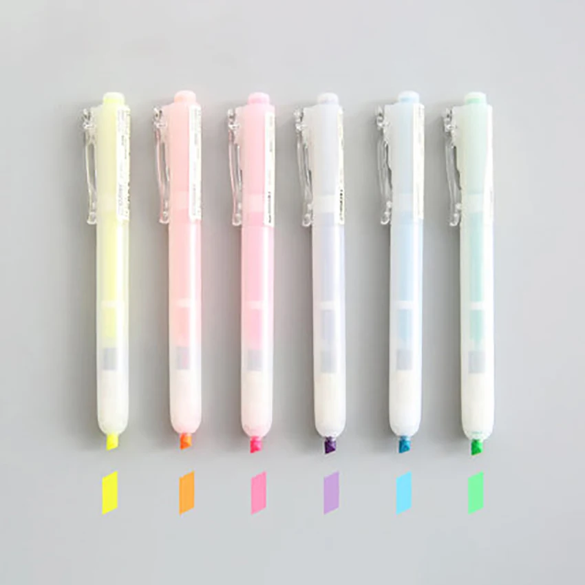 Marker Pen Student Stationery Transparent Press-type Highlighter Office Supplies DIY Scrapbooking Diary Planner Fluorescent Pen