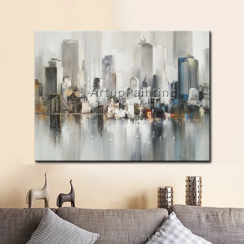 Modern Abstract Paris City Landscape Home Decor Canvas Acrylic Oil painting Wall Art heavy texture living room Home Decor