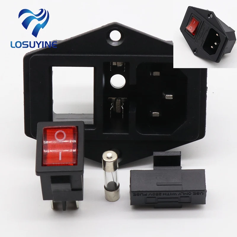 Power Rocker Switch IEC 3 Pin 320 C14 Inlet Power Sockets Switch Connector Plug 10A 250V