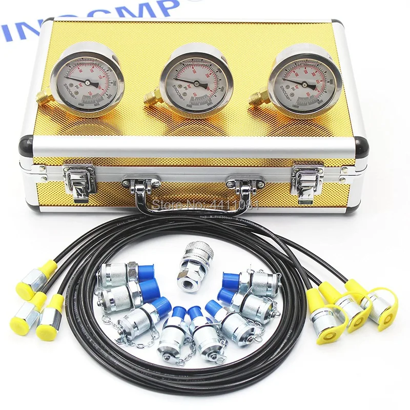 

Excavator Hydraulic Pressure Gauge Test Kit, 9000PSI 25/40/60Mpa Test Coupling Hose Diagnostic Tool with 1 year warranty