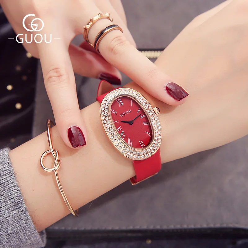 Fashion Guou Brand fashion Casual leisure ladies watch dial oval Rhinestone Belt quartz Bond girl wristwatches