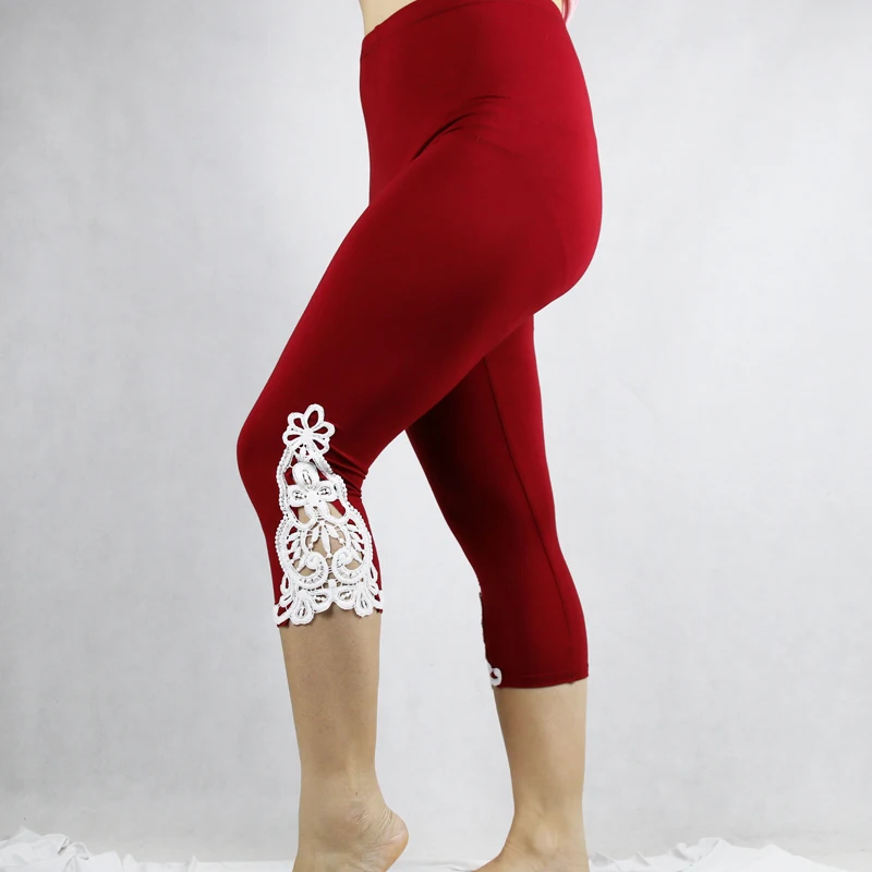 Shikoroleva Leggings Woman Modal Cotton 3/4 Capris Short Opaque Jeggings Crochet Lace Large Size 7XL 6XL 5XL XS Red Pink