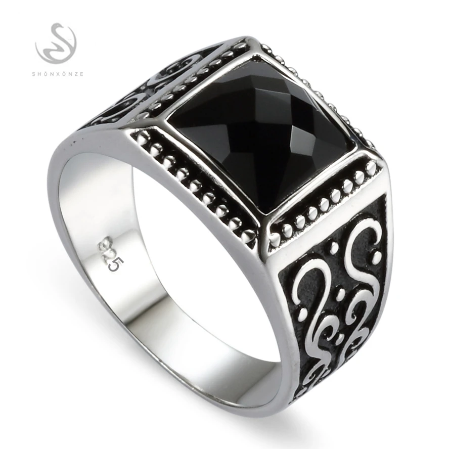 Eulonvan Engagement Wedding 925 Sterling Silver Male Finger Rings For Men Black Cubic Zirconia Dropshipping S-3809 Size 6 - 13