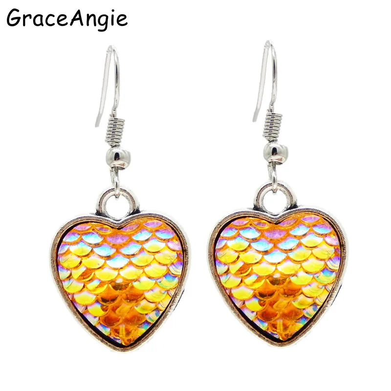 GraceAngie Love Heart Earrings Mermaid Fish Colorful Elegant Women Earrings  Jewellery Earrings for women Drop Earrings Gift New