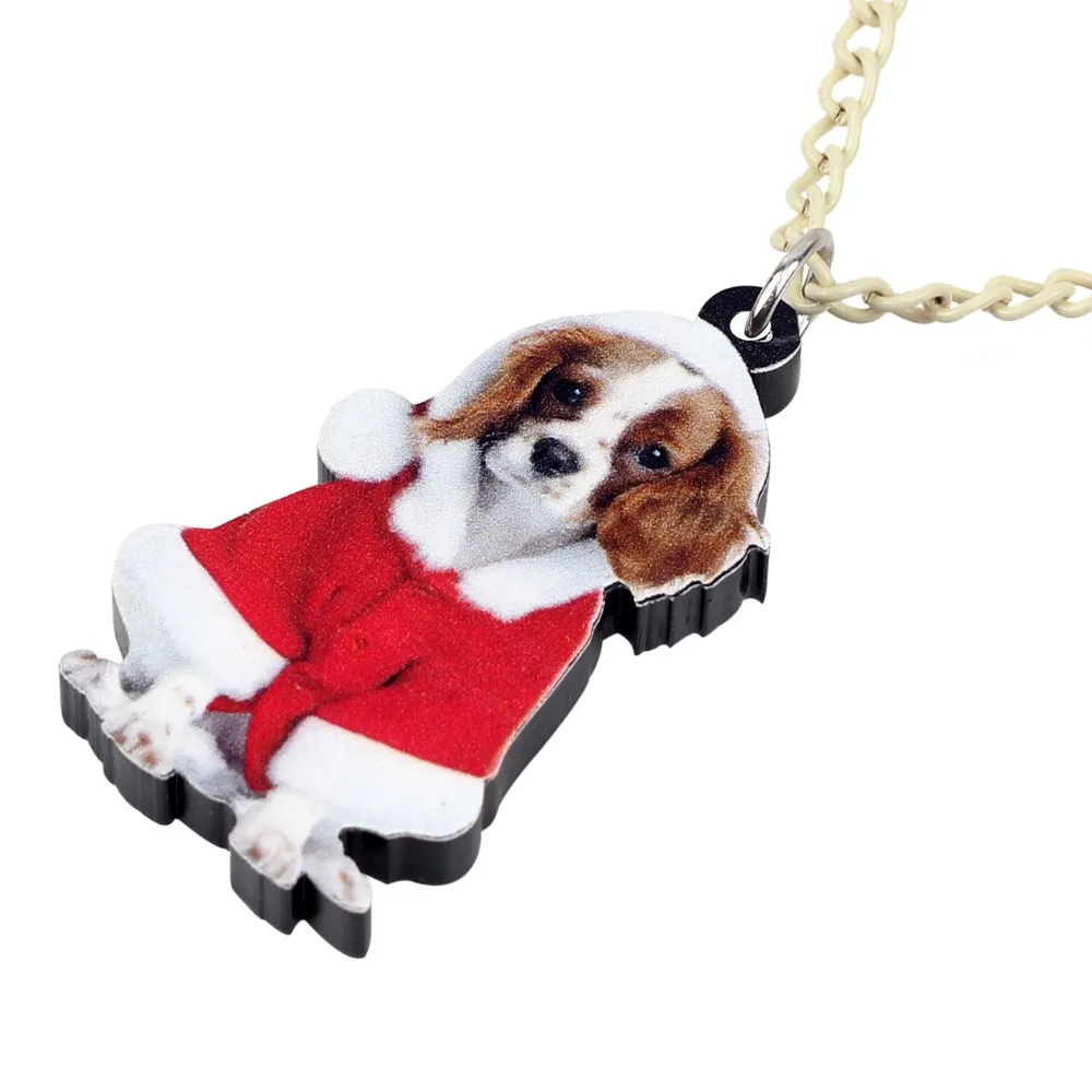 WEVENI Acrylic Cute Christmas Cavalier King Charles Spaniel Dog Necklace Pendant Chain Choker Bijoux Jewelry For Women Girls