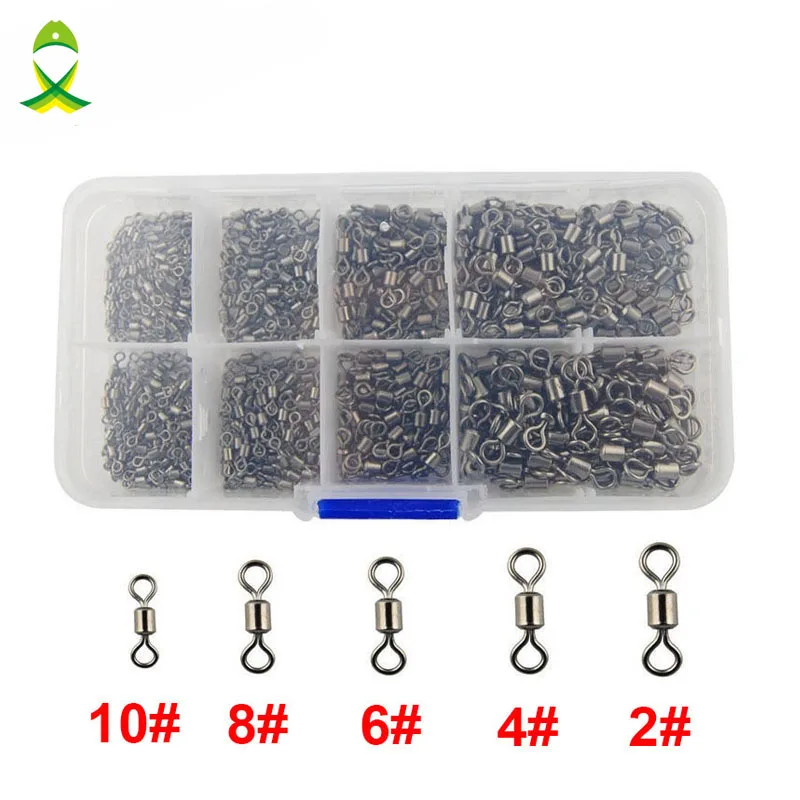 500 pcs/box Steel Fishing Swivels Interlock Rolling Swivel Fish Hook Connector fishing rolling swivels