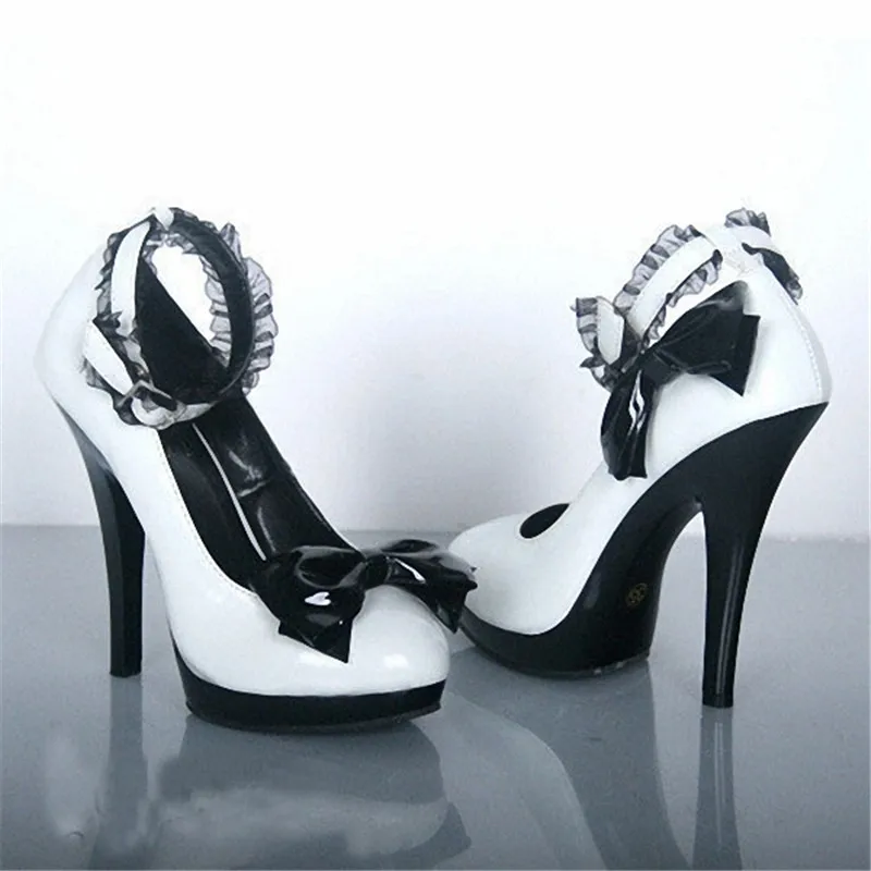 Waterproof bowknot adornment high heels Ultra fine with 13 cm high single simulation leather shoes help hate day dancing shoes