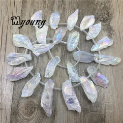 Raw Crystal Quartz Druzy Stick Beads, Drusy AB Titanium Point Spike Beads For DIY Jewelry Making MY1953