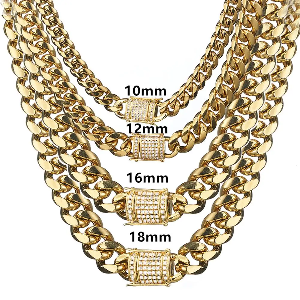 Men's Jewelry Iced Out CZ Gold Miami Curb Cuban Link Chain Bracelet Necklace Hip Hop Male Gifts 10/12/16/18mm