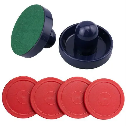 

Free Shipping Set of Two Blue Air Hockey Pushers and Four Red Air Hockey Pucks