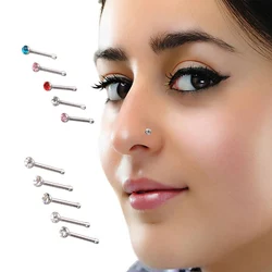 2PCS/Lot Indian Crystal Rhinestone Nose Nail Ring Women Cute Girls Stainless Steel Nose Studs Ear Piercing Jewelry Wedding Gift