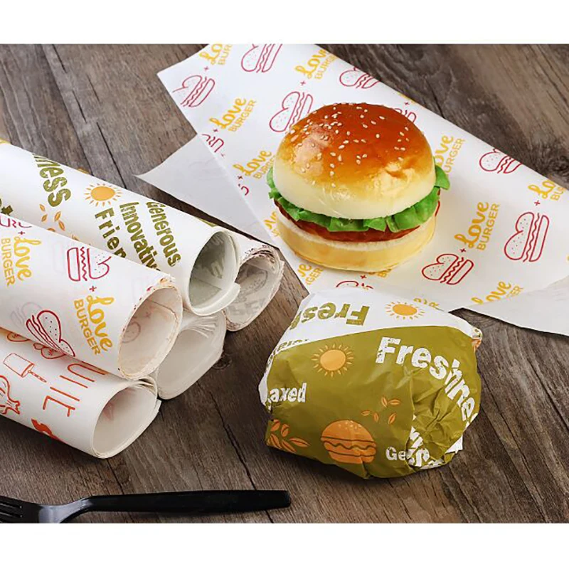 Disposable Hamburger Packing Sheet, Fast Food, Anti-oil Paper, Chicken Roll, Sandwich Papers, PE Film, Waterproof Takeaway