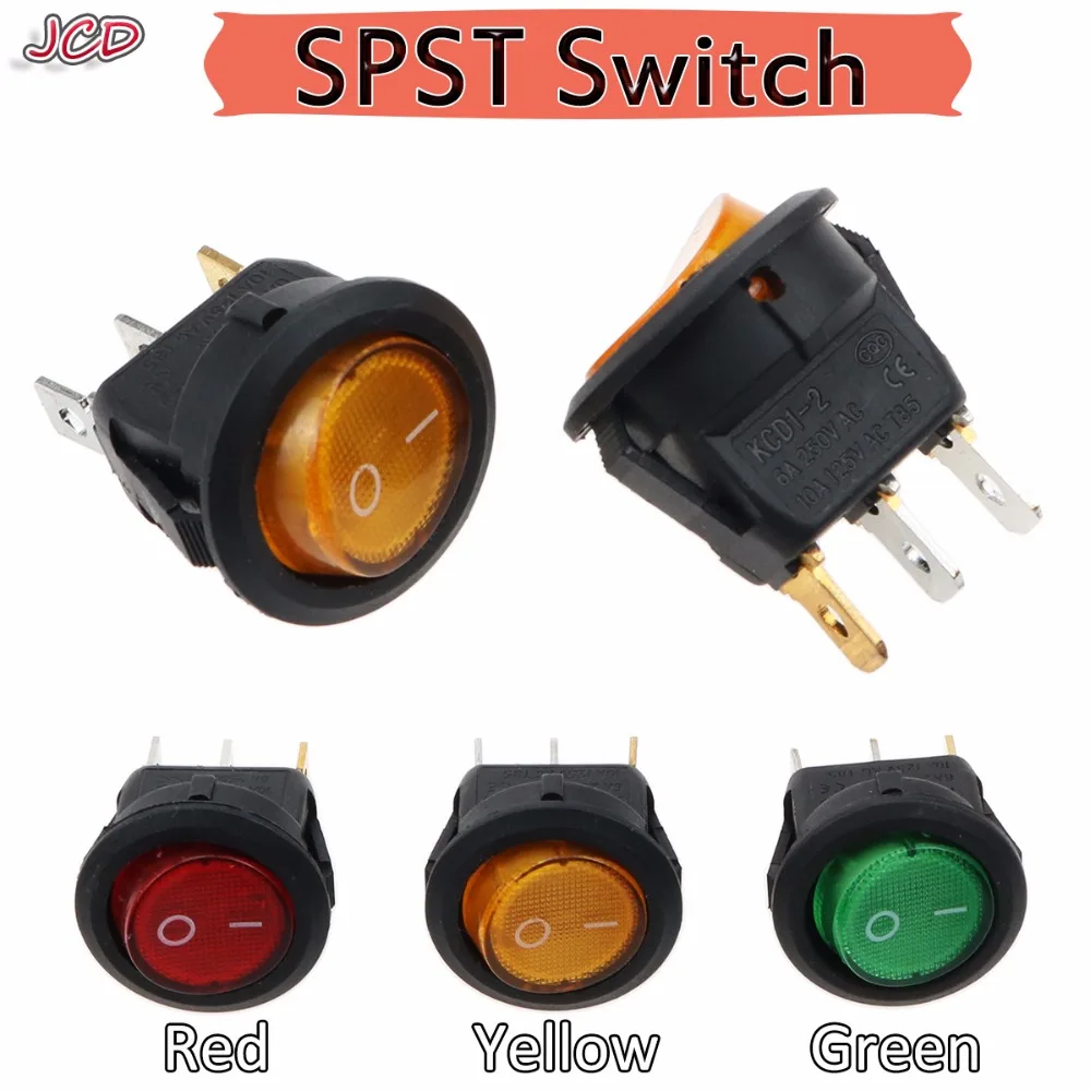 JCD Micro Switch KCD1-2 LED Light Car Boat Round Rocker ON/OFF SPST 3 Pins Toggle Button Switch 220V MAX 250V DIY Accessories