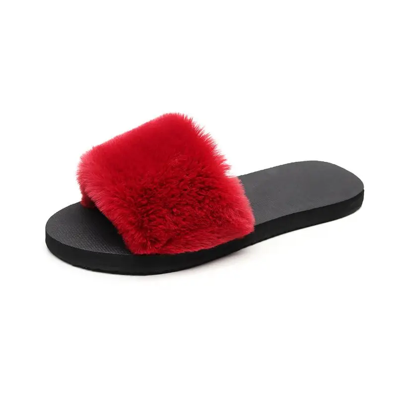 Hot Sale 36-40 Women Slippers Fashion Fluffy Faux Fur Plush Slippers Women Spring Autumn Slides Flip Flops Flat Shoes X4