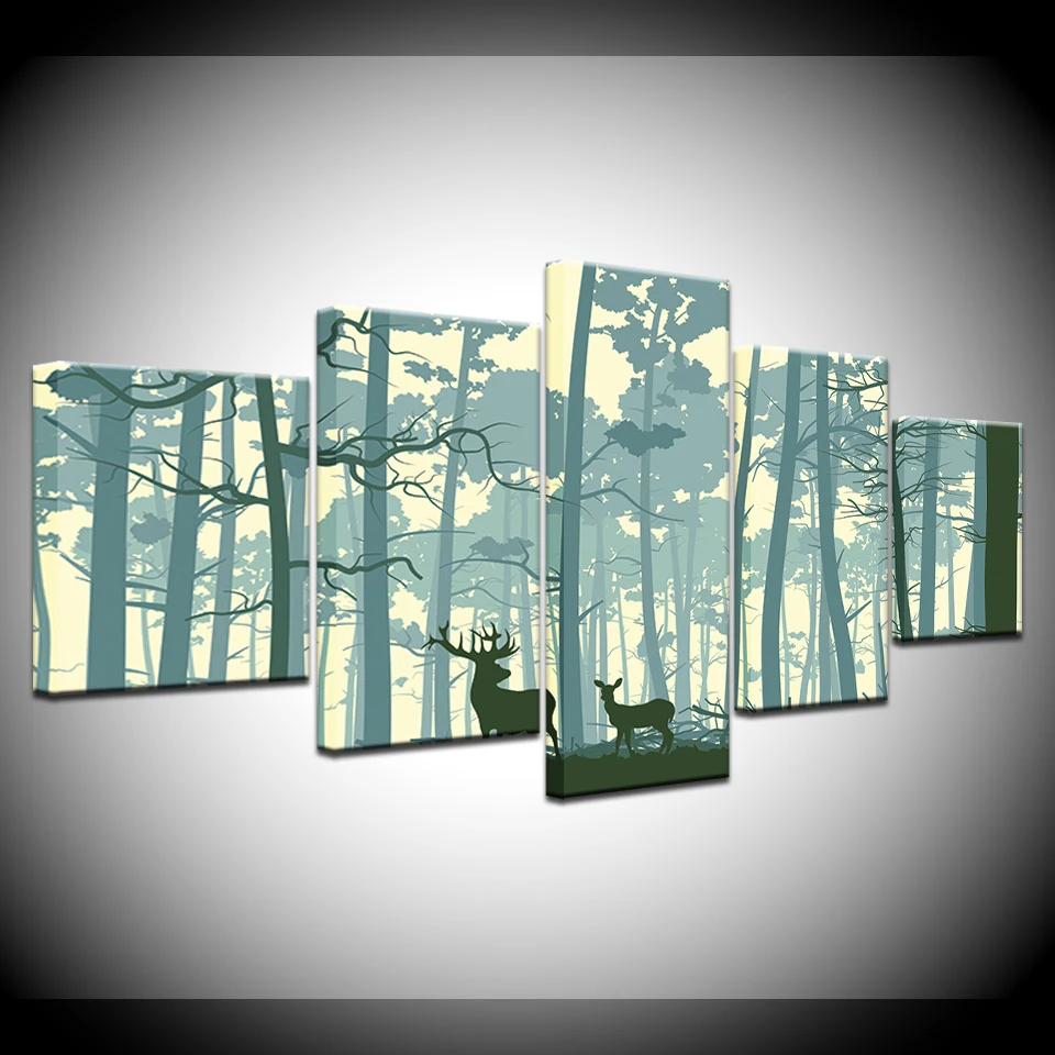 Canvas Painting abstract animals deer in wood 5 Pieces Wall Art Painting Modular Wallpapers Poster Print living room Home Decor