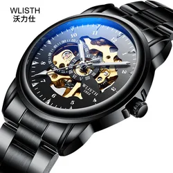 2022 Men Watches Fashion Wlisth Brand Luxury Wlisth Mechanical For Hour Erkek Kol Saati Luminous Black Skeleton Automatic Watch