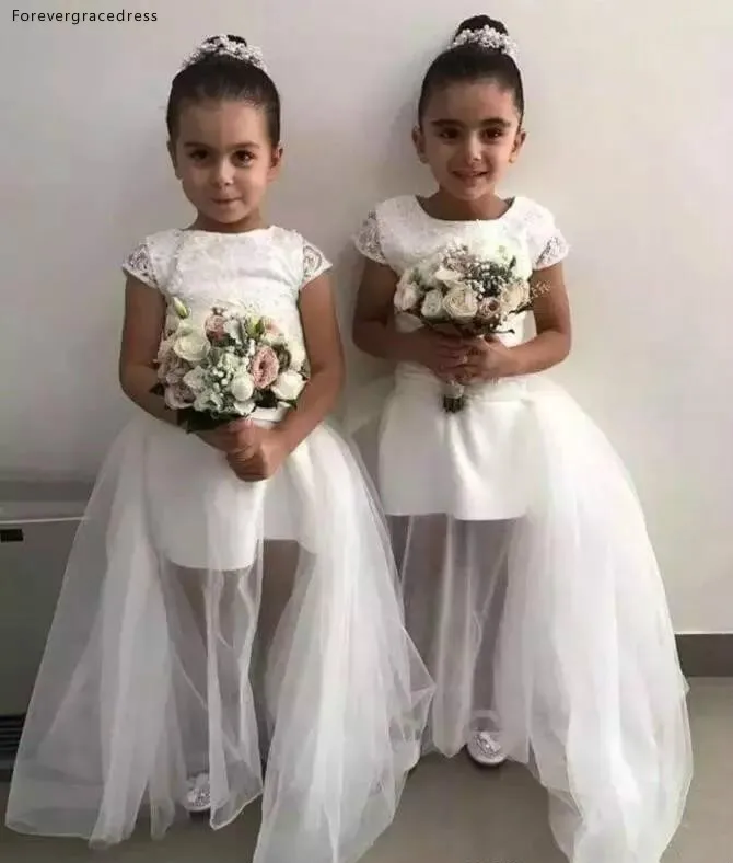 Lovely Cute Flower Girls Dresses A Line Short Sleeve Daughter Toddler Pretty Kids Children Formal First Holy Communion Gowns