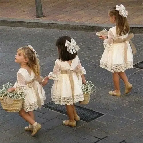 2019 Baby Girl summer clothing Pageant Party Lace Princess Dress Wedding Dresses Gold waistband for Kid clothes toddler Children