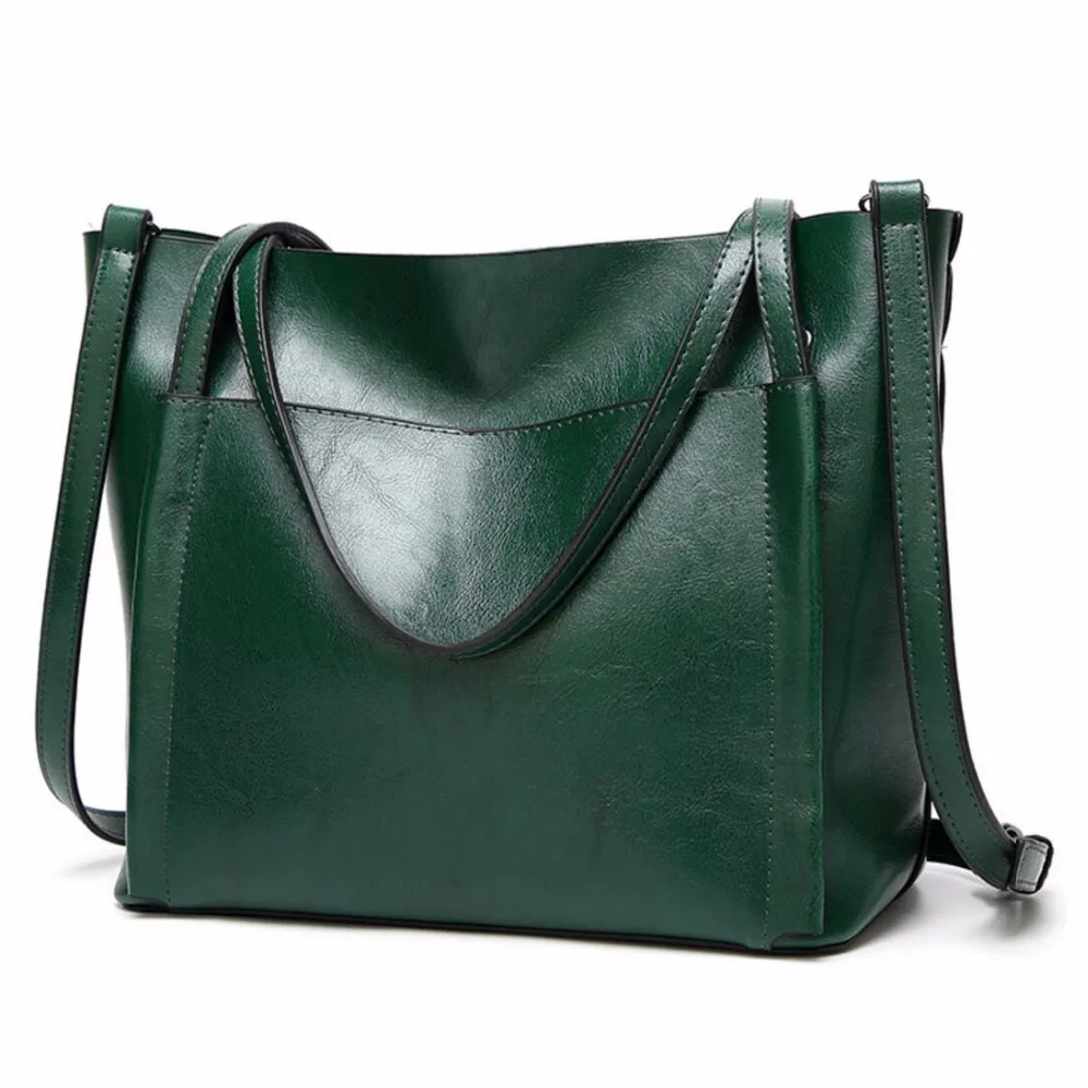 Nowa moda Torebka damska z wosku olejnego Torebka damska z miękkiej skóry Torebki damskie czarny zielony casualowa torebka damska crossbody