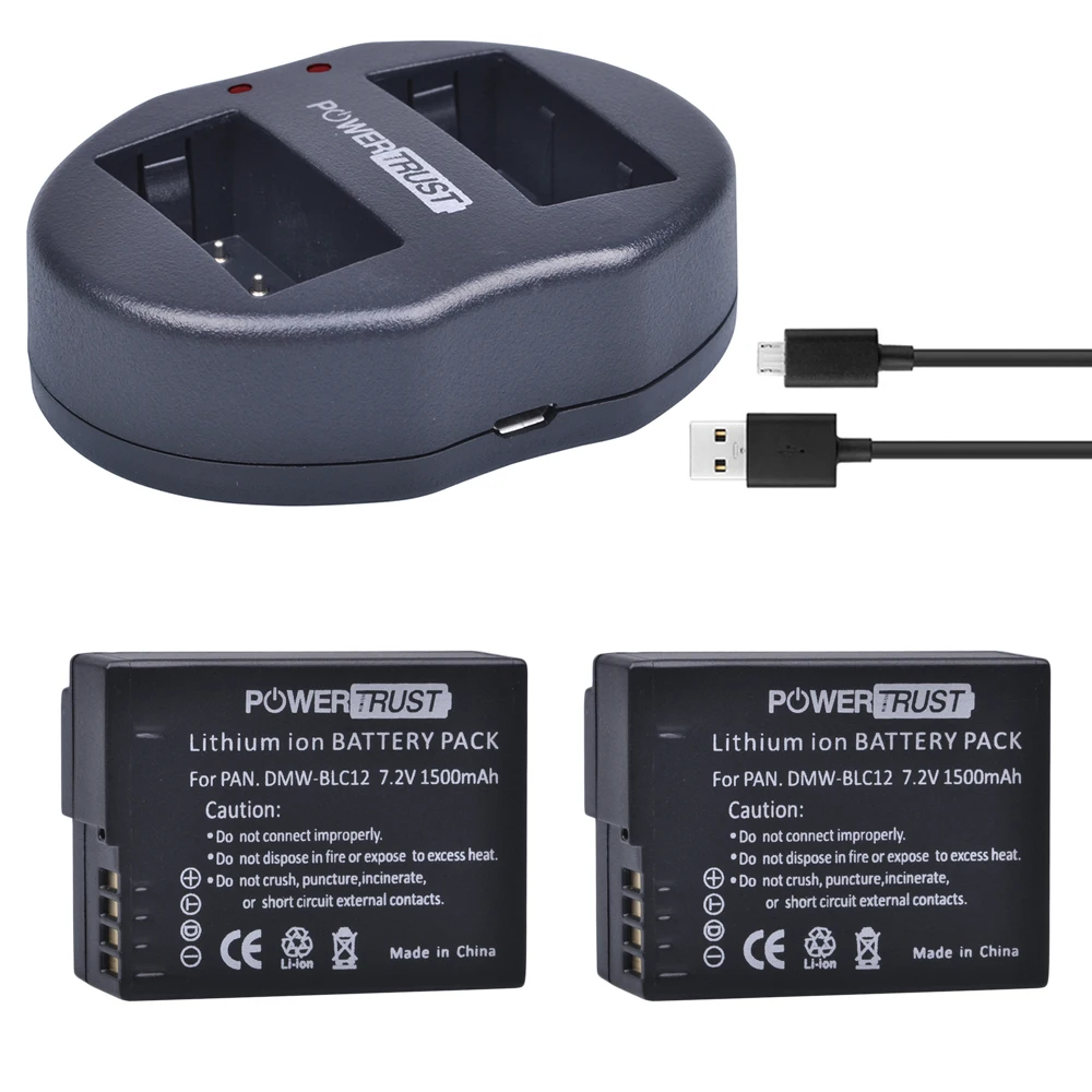 2Pcs DMW-BLC12 DMW BLC12 dmw blc12e Camera Battery + Dual USB Charger for Panasonic FZ1000, FZ200, FZ300, G5, G6, G7,GH2,DMC-GX8