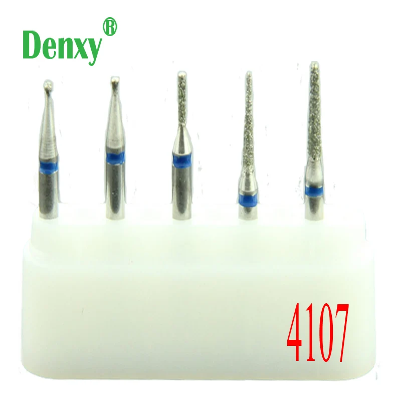 Denxy 10pcs/lot #4107 Dental Diamond Burs New Dental Diamond Burs Set  Abutment Polishing Kit student or beginner's diamond RA