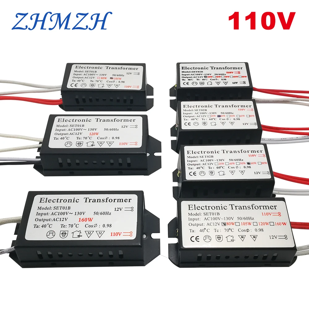 110V Transformator elektroniczny 60W 120w 160W AC110V-130V do AC 12V Zasilacz do G4 Halogen Crystal Lamp Beads Kwarcowy żyrandol