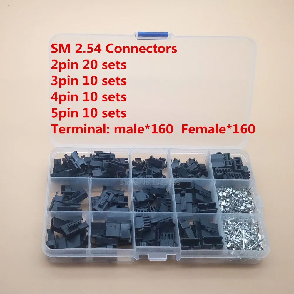 50sets SM2.54 Kits 2.54mm Pitch 2p 3p 4pin 5 Pin Connector with Housing Pin Header Male Female Terminal Wire Connector Adaptor