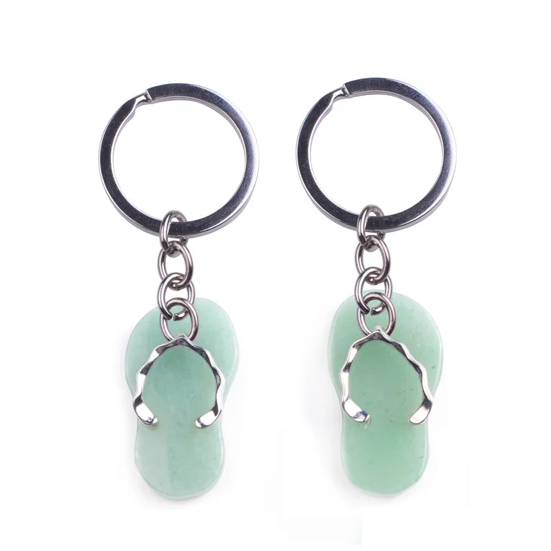 New Bramd Natural Stone Shoes Keychain Women Green Aventurine Opal Quartz Tiger eye key Chain Jewelry Charms Keyring 2016