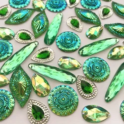 GREEN Shiny Round Drop Sewing Buttons Diamante Stones and Crystals Rhinestones Sew on For Wedding Evening Garment Clothing Dress