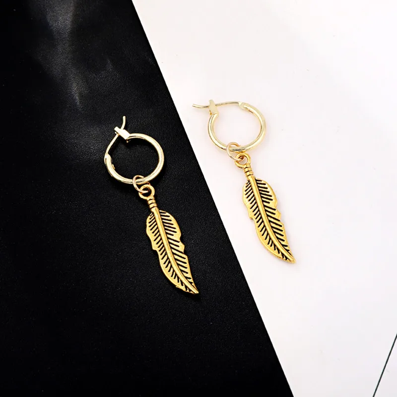 1Pair Bohemia Simple Personality Feather Leaves Dangle Earing With Pendant Gold Color Leaf Drop Earrings for Women Jewelry E71