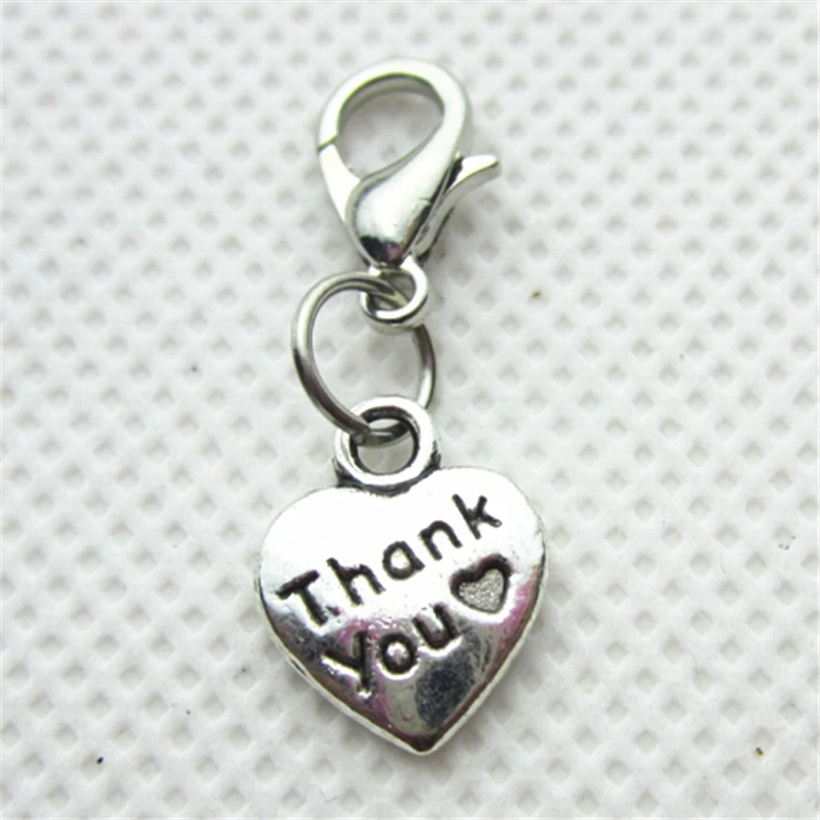 

50pcs/lot Thank You Heart Dangle Charms With Lobster Clasp Charms Hanging Charm Pendant/Bracelet Accessories Diy Jewelry