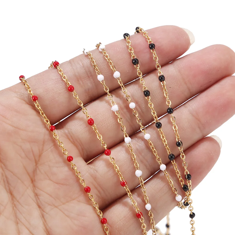 

4 Meters Stainless Steel Enamel Satellite Chain Dainty High Quality Gold Plated Steel Cable Link Chains 2mm Sold by Meters